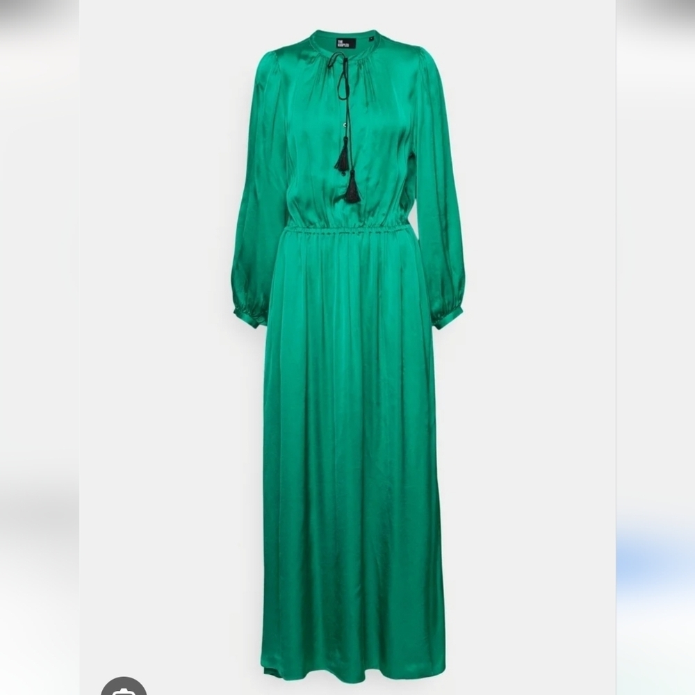THE KOOPLES | Maxi Satin Dress Green Black Tassels Sz L